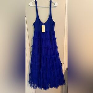 New Anthropologie Let Me Be Tiered Tulle Maxi Dress Blue